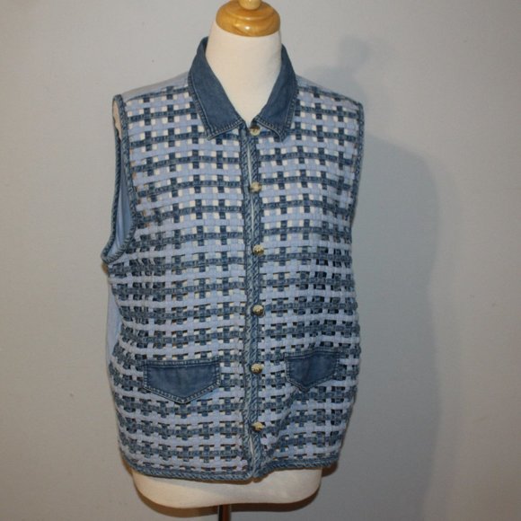 Carol's Denims 1XL Basket Weave Button Front Vest - Picture 1 of 6